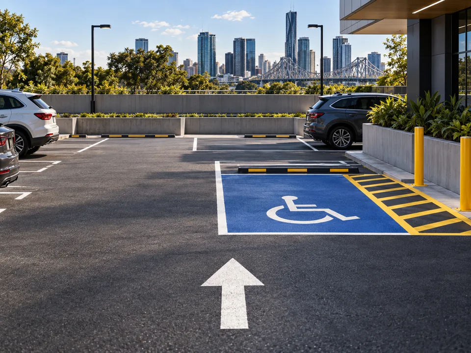 Accessible parking space with clear line marking and symbol