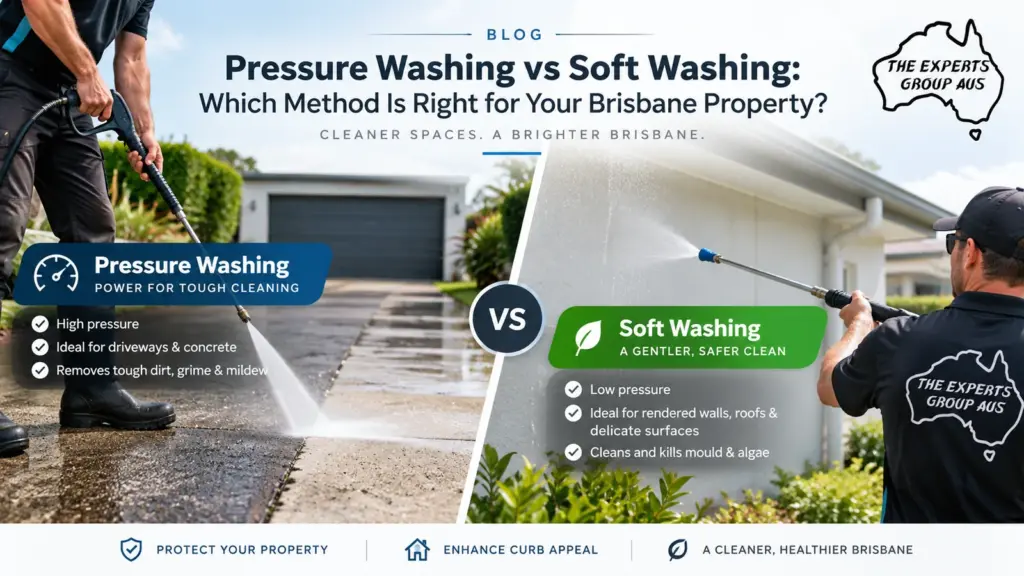 Pressure washing vs soft washing comparison for Brisbane properties 